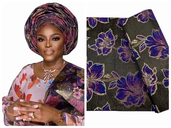 2023 Naujo Dizaino Nigerijos Aukštos Kokybės 3D Gėlių Siuvinėjimas Headtie Sego Gele Aso Turbaną Moterų Headwrap Skrybėlę 2vnt/Pak
