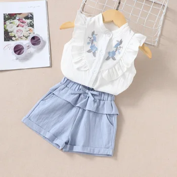 2023 Vasaros Baby Girl Drabužių Rinkiniai 2vnt Mielas Gėlių Siuvinėjimas Rankovių marškinėliai Top+ Shorts Kostiumas Vaikų Drabužių 0-3Y