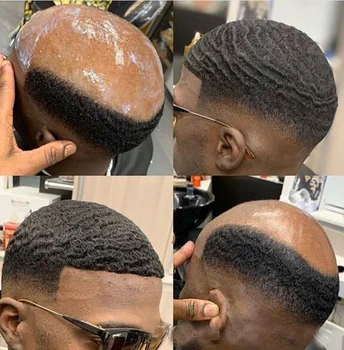 6mm 10mm Afro Banga Pilnas Odos Toupee už Basketbass Žaidėjų ir Sirgalių Brazilijos Remy Žmogaus Plaukų Pakeitimo Afro Banga Vyrų Plaukų Perukas