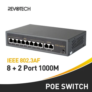8-Port 10/100M + 2-Port 10/100/1000M IEEE802.3af POE Switch 120W 48V Power over Ethernet IP kamerų Sistemos Tinklo Jungiklis