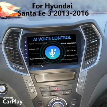 8GB+128GB AI Balso Belaidžio CarPlay Automobilio Radijas Stereo Hyundai Santa Fe 2014 2015 GPS Navigacija Android 11 Multimedijos Video