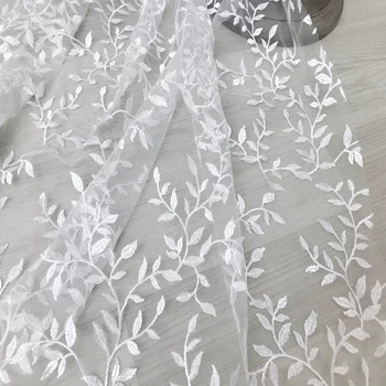 Aukštos kokybės naujas akies audiniai Balta lapais siuvinėjimo tissu Drabužių Vestuvių Suknelė 