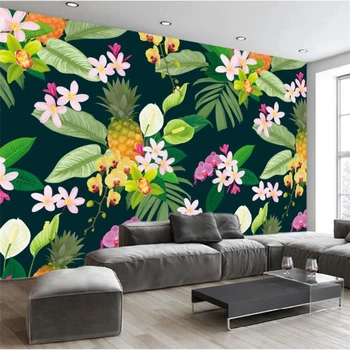 beibehang Tapetai užsakymą freskos Europos retro rankomis dažyti žalia lapų, ananasų fono sienos dekoratyvinis dažymas