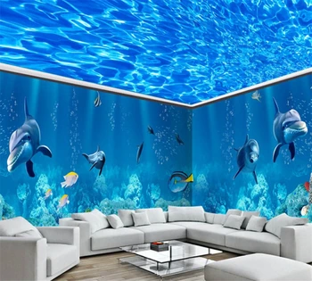 beibehang Šiuolaikinės high-end tapetai, gražus 3D povandeninio pasaulio delfinų serijos mados visas namas custom freskos fone