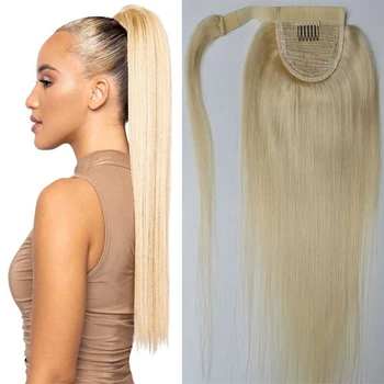 BĮ FA KARŠTO 613 Blond Magija Wraped Aplink plaukai surišti į uodegą Įrašą Plėtiniai Brazilijos 100% Žmogaus Plaukų Tiesiai Remy Hairpieces