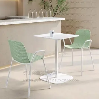 Desertas, pieno arbata parduotuvė baltas stačiakampis stalas lauko kavinė dirbtinio akmens stalo popietės arbata kepimo stalas ir kėdė