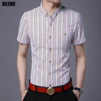 DILEMO Trumpas rankovėmis Marškinėliai 2023 Naujas Brand Slim Fit Vyrų Vasaros korėjos Mygtuką Dryžuotas Atsitiktinis Mados Vyrai Dizaineris Drabužius