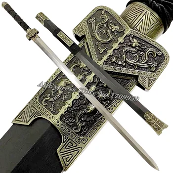 Dragon Sword Molio Grūdintas Sulankstyti Damasko Plieno Peilis Aštrus Kinijos Han Dinastijos Saber Mūšis Jian KungFu/WuShu/TaiChi Rankų Darbo