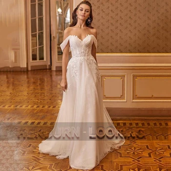 HERBURN Elegantiškas, Paprastas Vestuvių Suknelės Moterims Aukštas Žemas Brangioji Šiuolaikinės Appliques Nuleisti Laivybos Vestido De Casamento