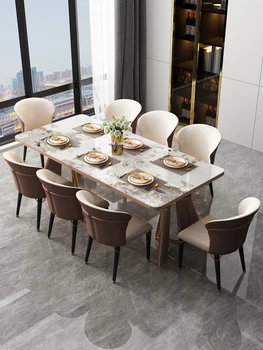Italų stiliaus šviesos prabangos dizaineris high-end roko plokštelę, valgomojo stalas, modernus paprastu maistu, stalas ir kėdė derinys