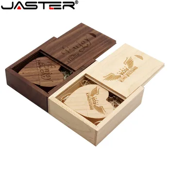 JASTER 1PCS nemokamai logotipą riešutmedžio medienos širdies usb+box USB 