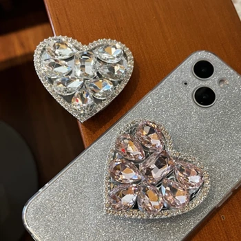 Korėjos Naujas 3D Širdyje, Diamond Telefono Laikiklis Rankena Tap Perlas, Spindintis Telefono skambutis Laikiklis, Skirtas 