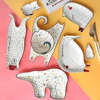 Kūrybinės Keramikos Plokštės Animacinių Filmų Mielas Keramikos Vaikams Pusryčių Dubenėlį Patiekalas, Desertas Vaisių Užkandžių Lėkštės Gyvūnų Peiliai Stalo Dubuo