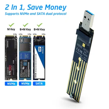 M. 2 į USB Adapteris Dual Protokolo VSD Valdybos 2 M. NVME PCIe NGFF SATA M2 Kortelės Palaikymas 2230 2242 2260 2280 NVME/SATA M2 SSD RTL9210B