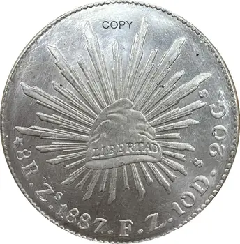 Meksika 8 Reales 1887 Eiti FR Padengti Sidabro Monetos Kopija
