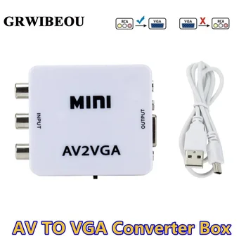 Mini HD AV2VGA Vaizdo Keitiklis, Konverteris Lauke AV RCA CVBS į VGA Video Converter Conversor su 3.5 mm Audio PC HDTV Skaičiuoklė