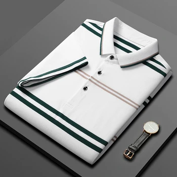 Polo marškinėliai, vyriški high-end naujas vasaros prekės juostele vyriški dizaineris trumpas rankovėmis polo marškinėliai viršų mados vyriški verslo atsitiktinis 2023
