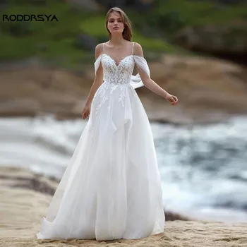 RODDRSYA Elegantiškas-Line V-Kaklo Vestuvių Suknelės 2023 Sexy Nėrinių Appliques Spagečiai Dirželiai Vestuvinės Suknelės Valymo Traukinio Užsakymą