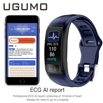 UGUMO P12 EKG PPG Smart Apyrankę Kraujo Spaudimas, Širdies ritmo Monitorius Juosta Fitness Tracker Pedometer Vandeniui Sporto Smartband
