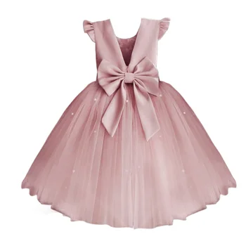 Vaikiška Mergaitė Gėlių Gimtadienio Tiulio Suknelė Backless Lankas Vestuvių Suknelė Vaikai Šalis Nešioti Princesė Pink Dress Baby Girl Bowknot Suknelės
