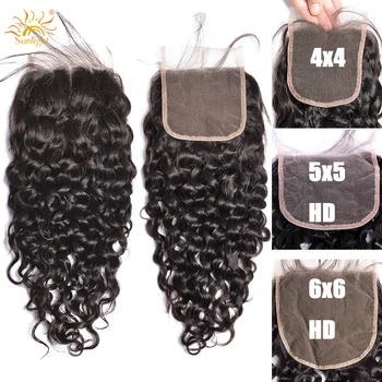 Vandens Banga HD Nėrinių Uždarymo 8-22 Colių 4×4 5×5 6×6 Nėriniai Priekinio Uždarymo Brazilijos Remy Human Hair Extension