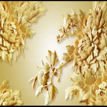 wellyu Užsakymą didelė freska 3D medžio drožyba bijūnas gėlių TV fono sienos neaustinių ekrano užsklanda papel de parede para quarto