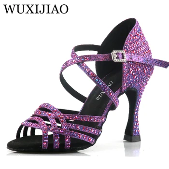 Wuxi Moterų Violetinė lotynų Šokių Batelius Naujų Šokių Bateliai Unikalaus Dizaino Salsos Bateliai Diamond Sandalai