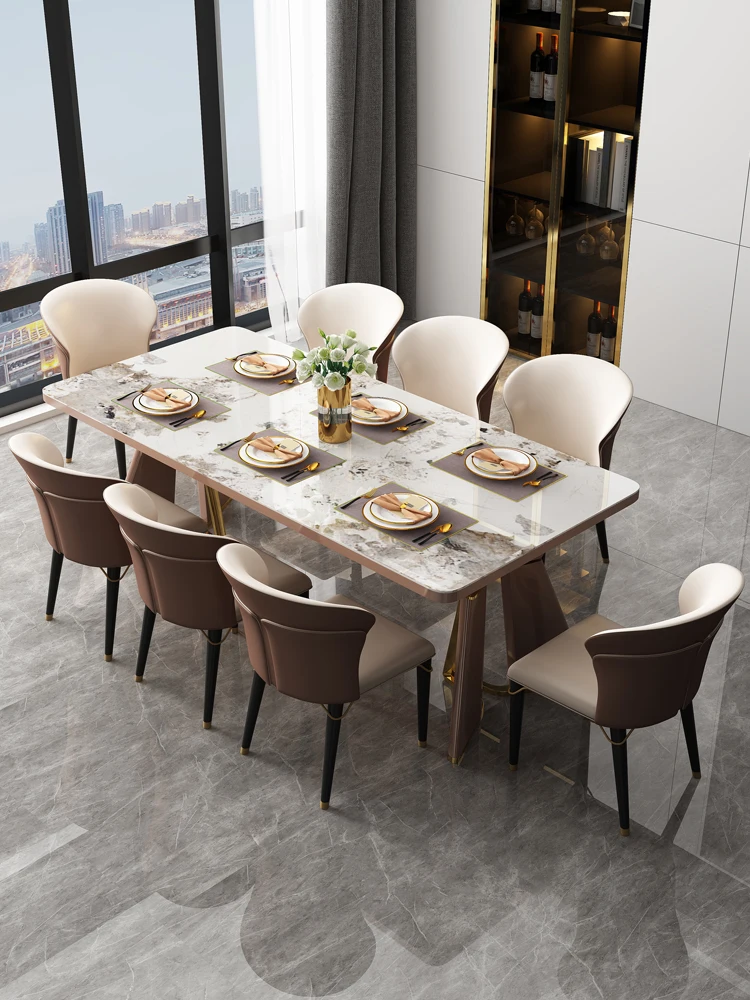 Italų stiliaus šviesos prabangos dizaineris high-end roko plokštelę, valgomojo stalas, modernus paprastu maistu, stalas ir kėdė derinys0