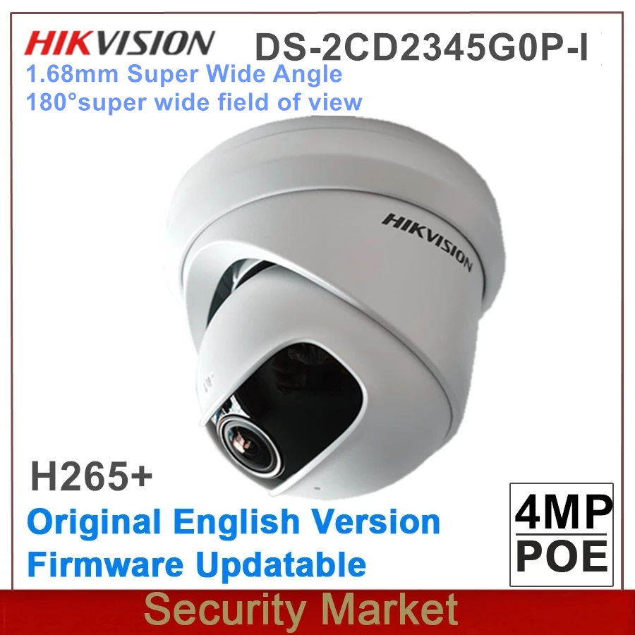 Originalus Hikvision DS-2CD2345G0P-aš 4MP IR 1.68 mm POE Super Plataus Kampo Fiksuotas mini Bokštelio Tinklo Kameros0