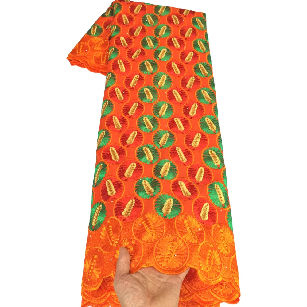 5 Metrų Oranžinė+Žalia Šveicarijos vienspalviai voile Nėrinių Šveicarijoje Siuvinėjimo Šveicarijos Nėrinių Audinio Afrikos 100% Medvilnės Audinio Suknelė B2000