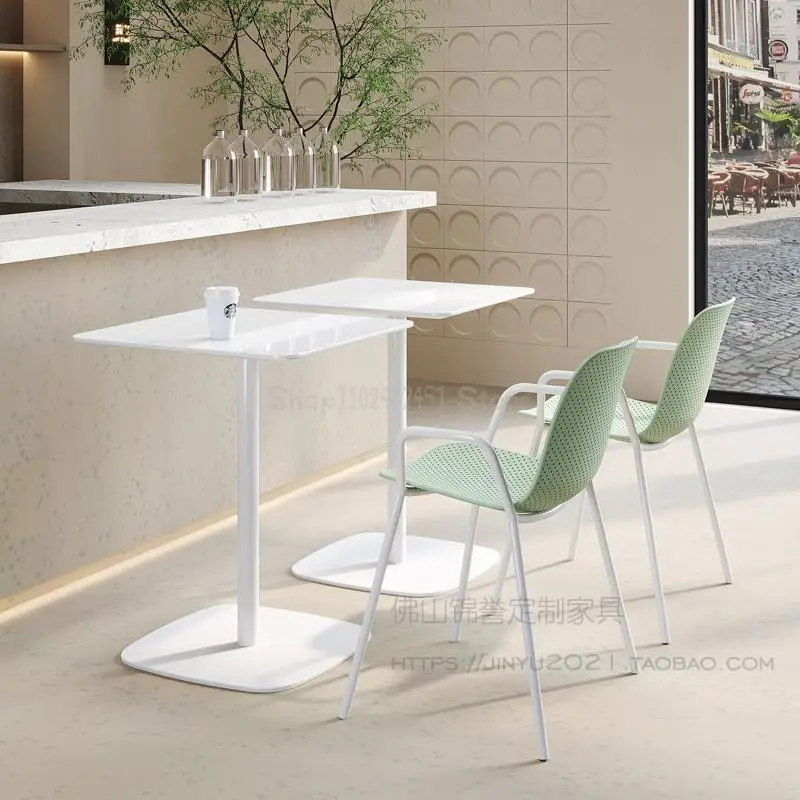 Desertas, pieno arbata parduotuvė baltas stačiakampis stalas lauko kavinė dirbtinio akmens stalo popietės arbata kepimo stalas ir kėdė1