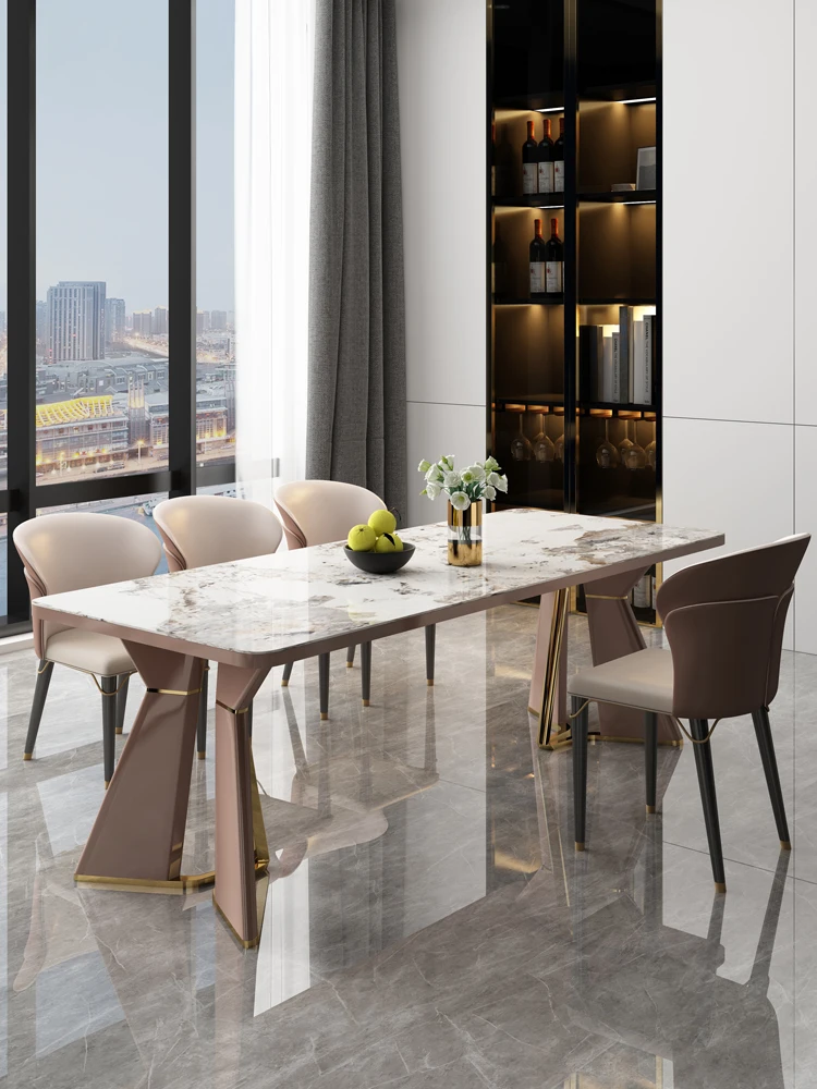 Italų stiliaus šviesos prabangos dizaineris high-end roko plokštelę, valgomojo stalas, modernus paprastu maistu, stalas ir kėdė derinys1