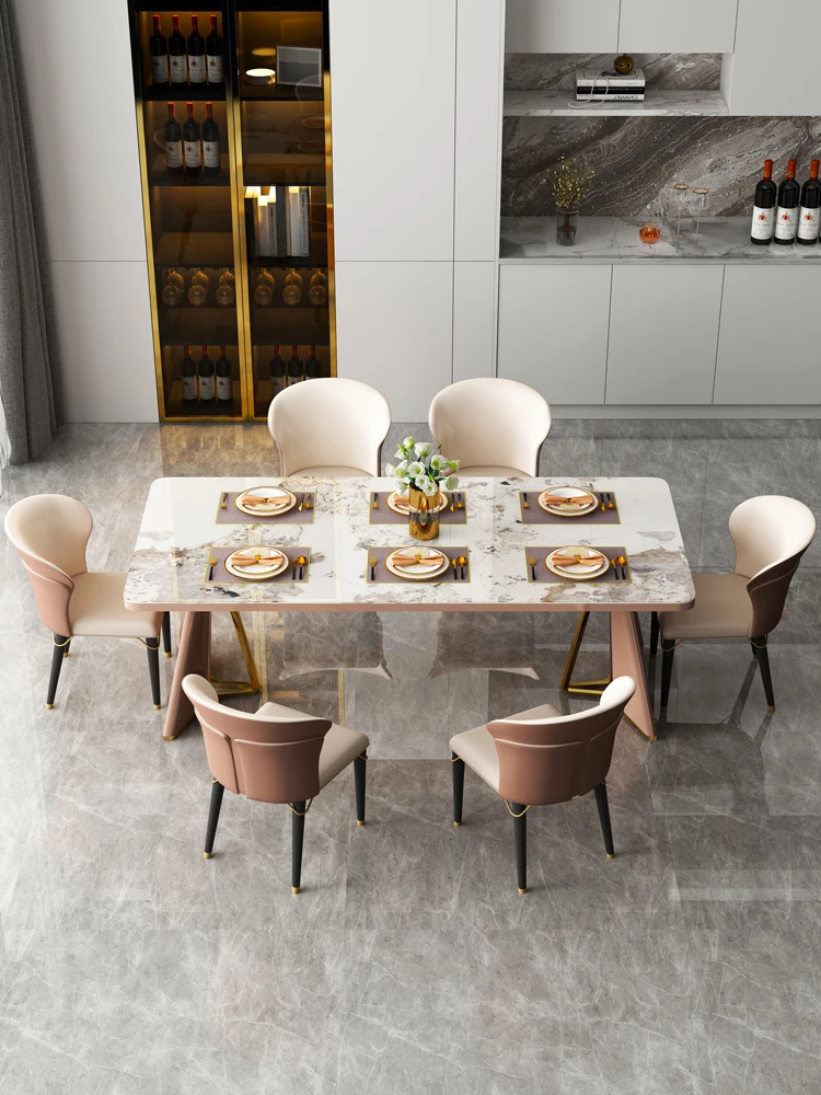 Italų stiliaus šviesos prabangos dizaineris high-end roko plokštelę, valgomojo stalas, modernus paprastu maistu, stalas ir kėdė derinys2