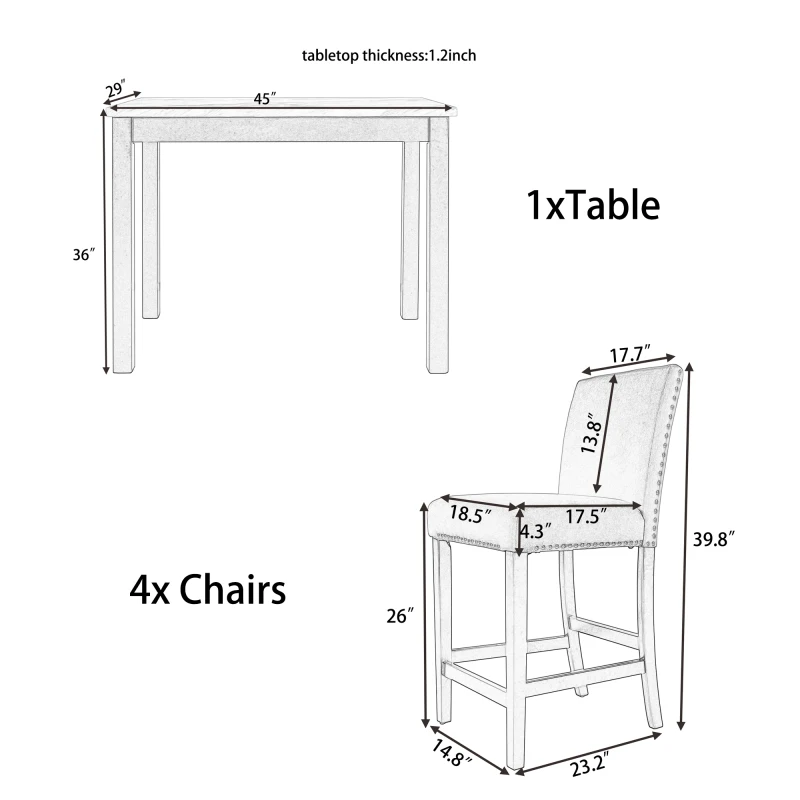 Šiuolaikinės 5-Gabalas Counter Aukštis Valgomasis Stalas Rinkinys su 4 Minkšti baldai, Valgomojo Kėdės, Faux Marmuro Baltas Stalas+Kėdės Mėlyna3