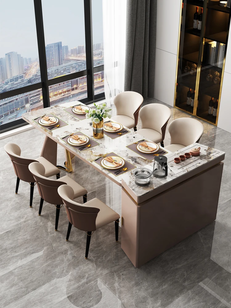 Italų stiliaus šviesos prabangos dizaineris high-end roko plokštelę, valgomojo stalas, modernus paprastu maistu, stalas ir kėdė derinys4