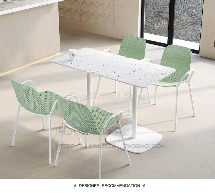 Desertas, pieno arbata parduotuvė baltas stačiakampis stalas lauko kavinė dirbtinio akmens stalo popietės arbata kepimo stalas ir kėdė5